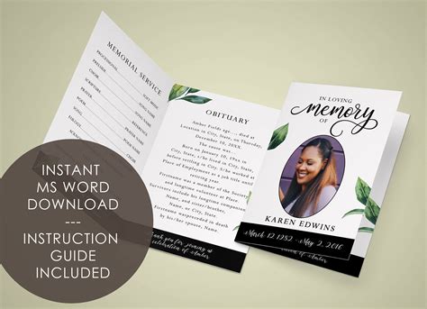 FUNERAL PROGRAM EDITABLE Template Printable Funeral Template - Etsy