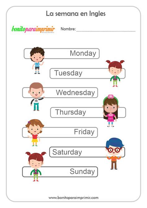 Los días de la semana en inglés - BONITO PARA IMPRIMIR
