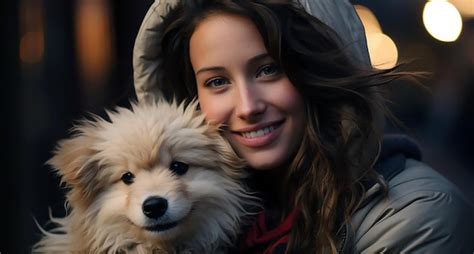 Premium Ai Image Young Girl Smiling While Holding The Puppy