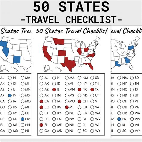 50 US States Checklist 50 States Challenge United States Map Planner