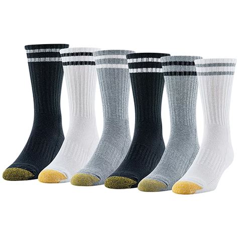 Gold Toe Kensington Short Mens 6 Pair Crew Socks Color White Black