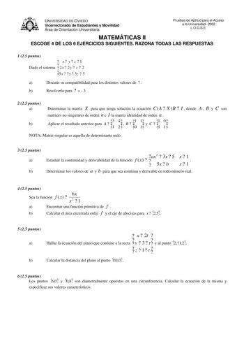 Exámenes de selectividad de Matemáticas II del 2002 Descargar