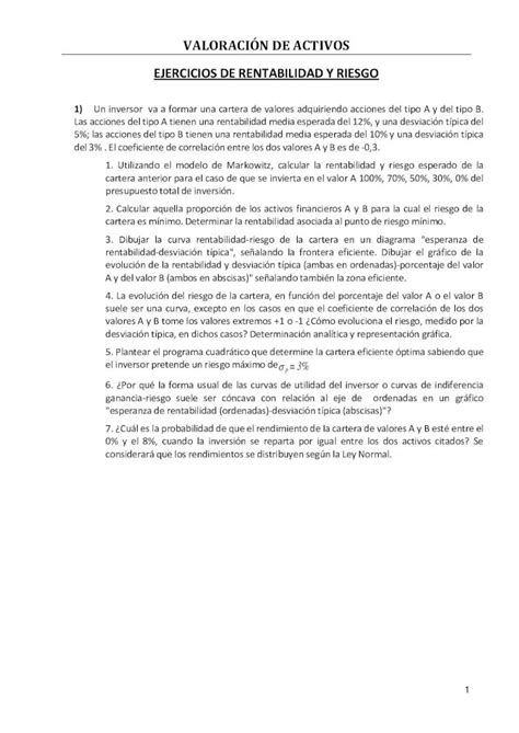 Pdf Ejercicios Rentabilidad Y Riesgo De Carteras Dokumen Tips