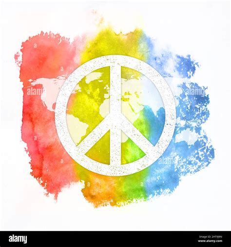 Peace Background White Symbol Of Peace And World Map On Rainbow Colors