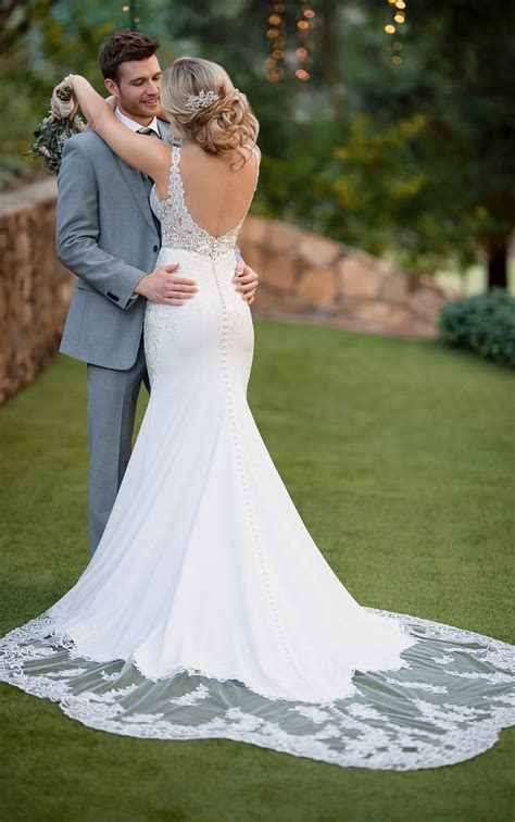 Sexy Crepe Wedding Dress with Shaped Train - Essense of Australia