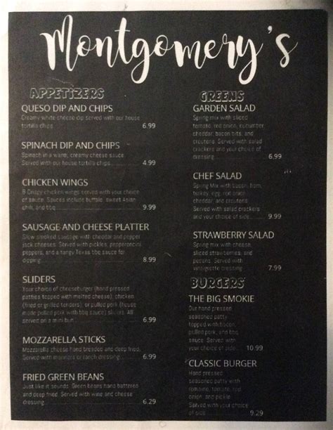 Menu At Montgomerys Restaurant Pontotoc