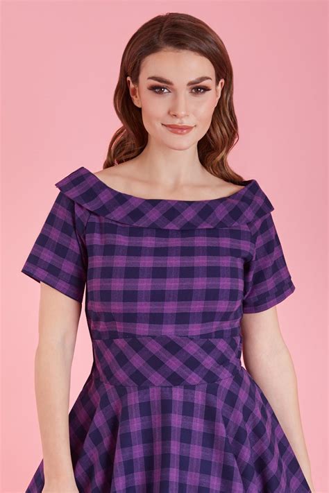 Darlene Retro Purple Tartan Circle 50s Dress Dolly And Dotty