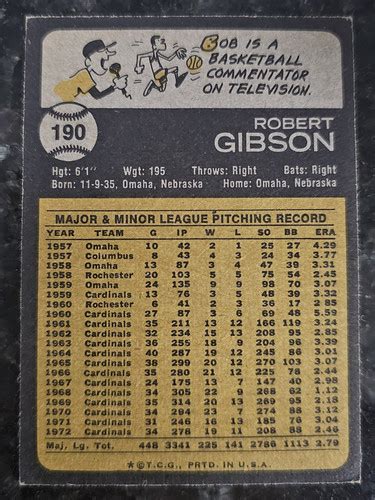 Topps Baseball Card Bob Gibson Hof St Louis Cardinals Ex Ebay