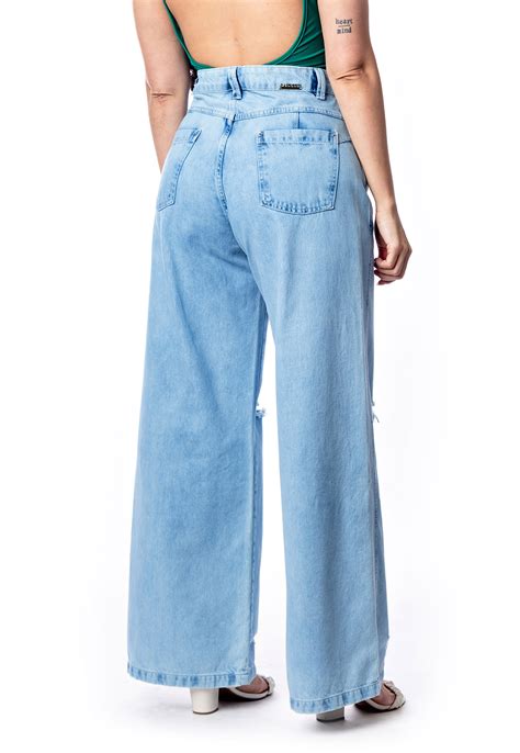 Cal A Super Wide Leg Jeans Sem Elastano Devor Restrito Jeans