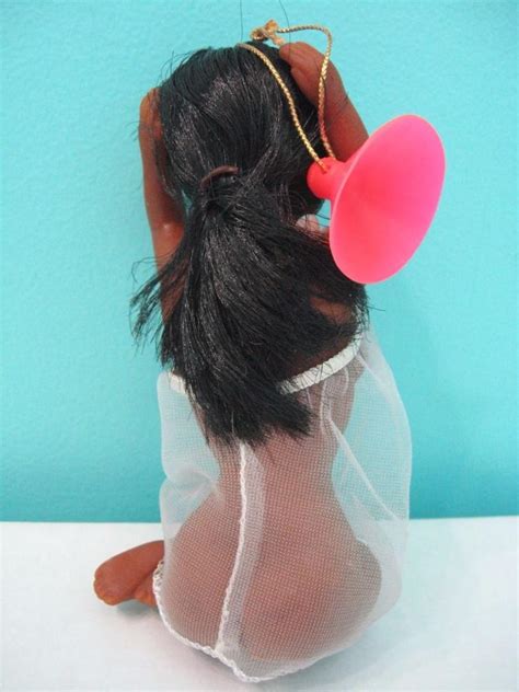 Vtg Dashboard Nude Black Doll Hot Rod Windshield Rubber Naked Pinup Girl Nightie