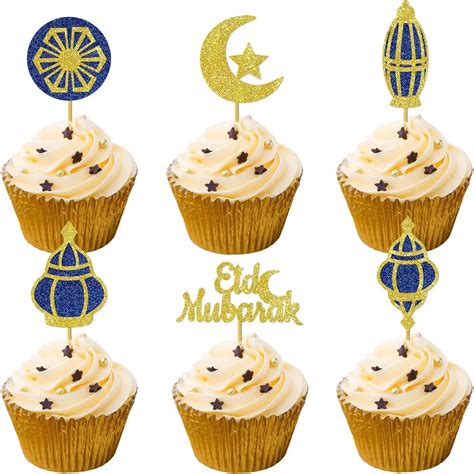 Set Eid Mubarak Cupcake Topper Ramadan Islam Muslim Festival Cake