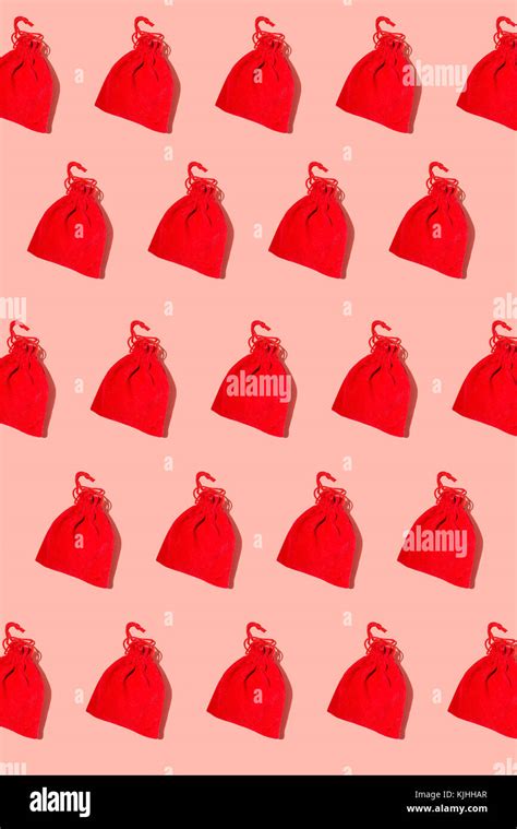 Santa Bag Pattern On Red Background Stock Photo Alamy