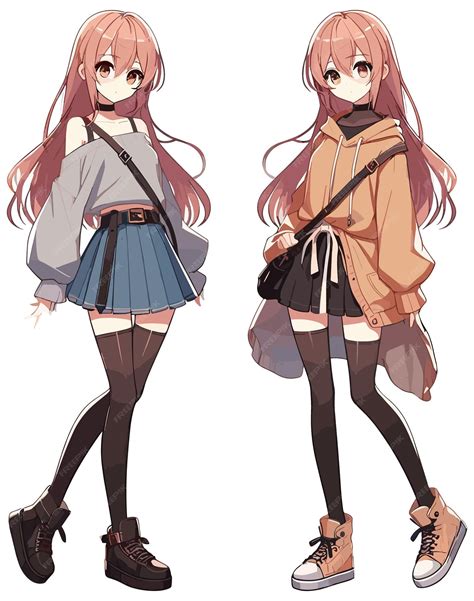 Premium Vector Anime Girl Posing In Two Different Clothes Vector