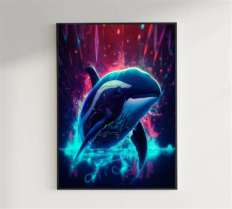 Neon Orca Whale In The Ocean Printable Art Vibrant Colors Etsy