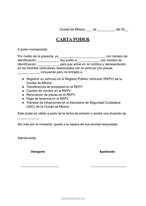 Carta Poder Simple Para Trámites Vehiculares Cdmx ️