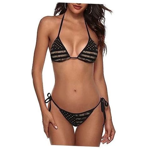 New Sexy Two Pieces Bikini Sets For Women Triangle Top Thong String Black Ebay