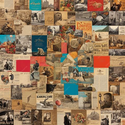 A collage of old newspapers with a red square on the bottom | Premium ...