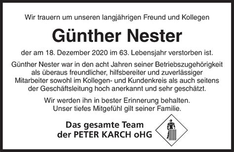 Traueranzeigen von Günther Nester trauer flz de