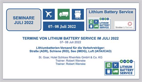 TERMINE VON LITHIUM BATTERY SERVICE IM JULI 2022 Seminar Am 07 07 2022