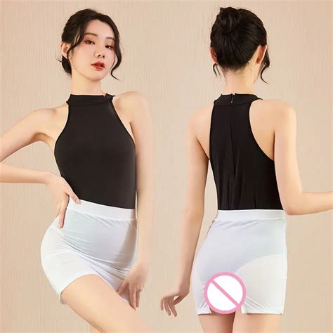 Women Sexy One Piece Lingerie Sleeveless Bodysuit Pair With Short Skirt Suit Role Playing
