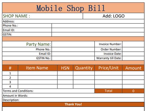Cash Mobile Bill Format For Transport Tours And Travels
