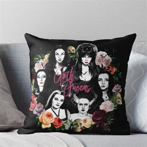Goth Queens Elvira Vampira Lily Morticia Frankenstein Pillow