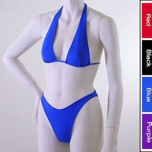S S High Leg Brazilian Bikini Bottom And Sliding Halter Top In Royal Blue Red Black Or
