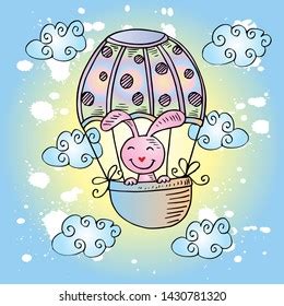 Cute Rabbit On Hot Air Balloon Stock Vector Royalty Free