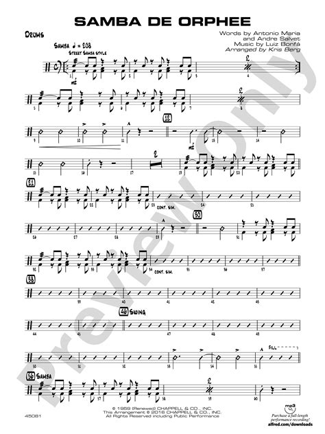 Samba De Orphee Drums Drums Part Digital Sheet Music Download