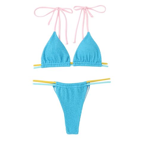 Ersazi Womens Swimsuits Solid Swimwear Bikini Split Swimsuit Set Light Blue M Walmart