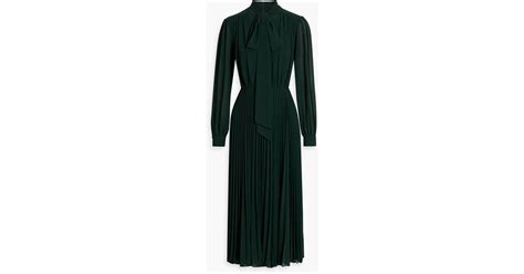 Mikael Aghal Pussy Bow Pleated Crepe Midi Dress In Green Lyst