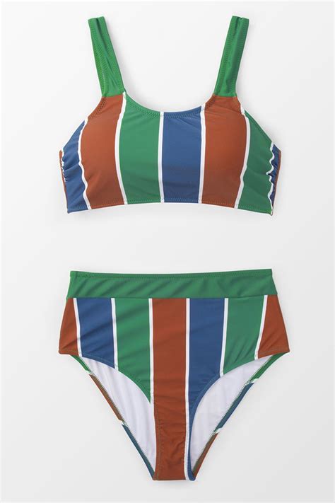 Sporty Stripe High Waisted Bikini