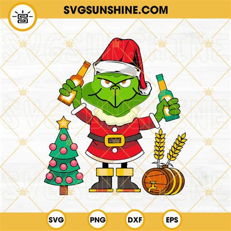 Santa Grinch With Beer Bottle Svg Grinch Christmas Tree Svg Grinch