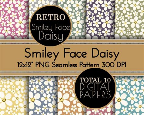 Smiley Face Daisy Pattern, Smiley Digital Paper Daisy Clipart Smiley ...