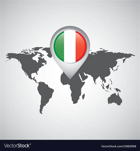 World map with pointer flag italy Royalty Free Vector Image