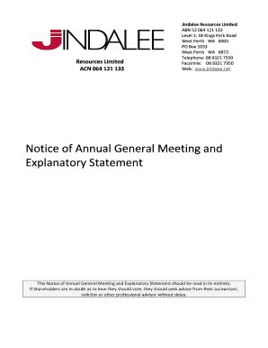 Fillable Online Jindalee Notice Of Agm Proxy Form Jindalee