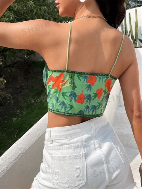 Shein Vcay Top Cami Estampa Tropical Amarra O Frontal Shein Brasil