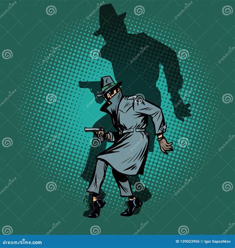 Shadow Noir Detective Spy Man With Gun Pose Stock Vector