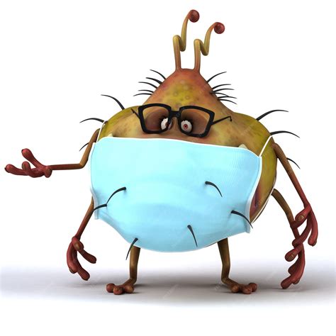 Premium Photo Fun 3d Illustration Of A Cartoon Microbe With A Mask