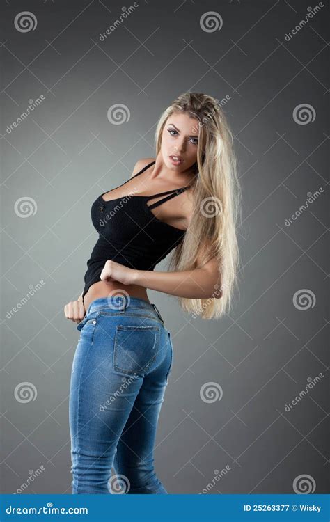 Blonde Woman In Jeans Stock Image Image Of Slim Hair