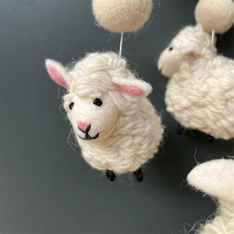 Handmade Felt Woolly Sheep Mobile Fairtrade Greige Lifestyle