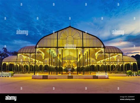 Bangalore India, night city skyline at Lalbagh Park glass house Stock ...