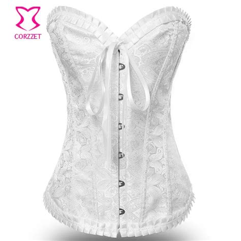 White Brocade Wedding Corset Sexy Gothic Lingerie Bridal Corsets And Bustiers Gotico Corsetto