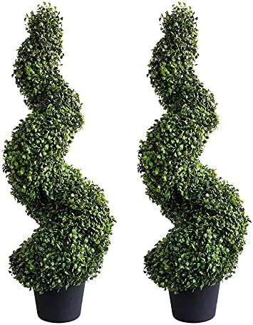 Amazon Ft Artificial Boxwood Spiral Topiary Tree Fake Greenery