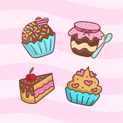 Cute Set Of Sweets In Drawing Brigadeiro Pot Of Cake Slice Of Cake