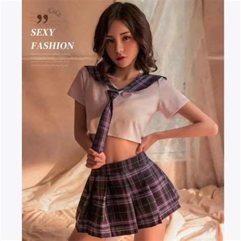 Jual Lingerie Sexy Cosplay Setelan Seragam Jepang Model Plaid Skirt