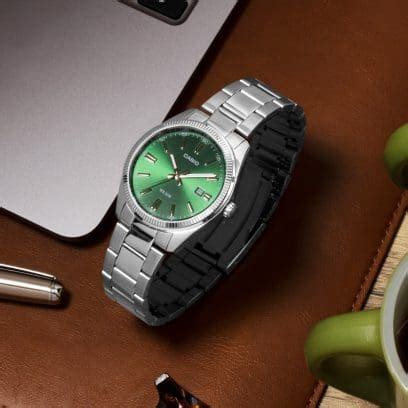 Mtp D Avt Green Dial Stainless Steel Watch Casio