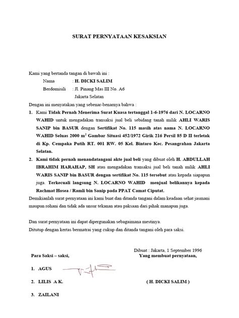 Surat Pernyataan Kesaksian Rachmat Hosea Pdf