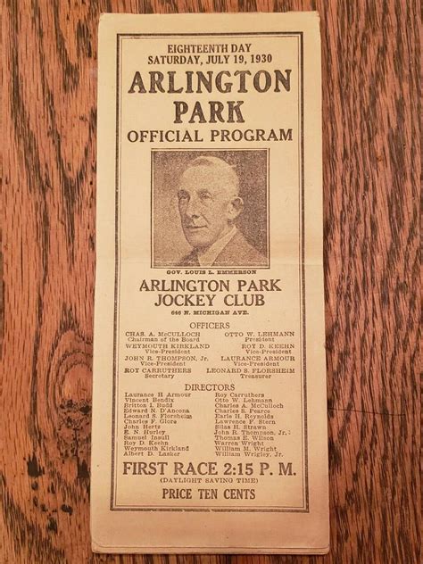 Arlington Park 1930 Original Thoroughbred Racing Program Rare