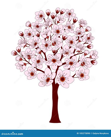 Caricatura Colorida árbol De Cerezo Con Flor Rosa Ilustración del